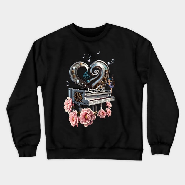 Steampunk piano with heart Crewneck Sweatshirt by Nicky2342